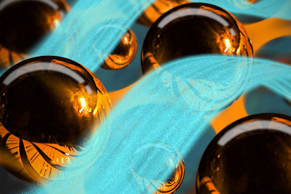 Spheres in blue waving light